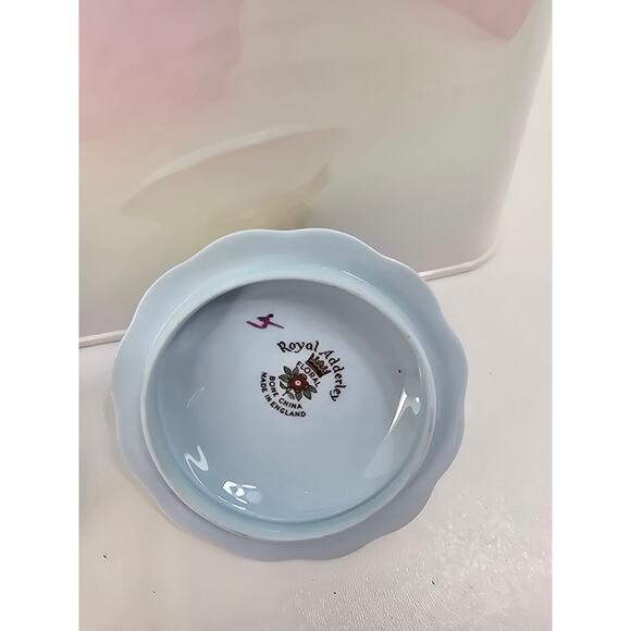 Royal Adderley England Bone China Trinket Boxes Blue with Rose Lid Set of 2 - Picture 3 of 7